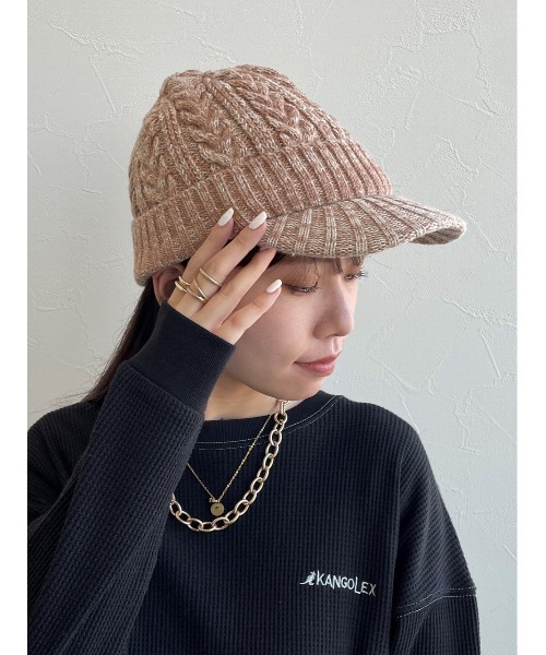 EDWIN(エドウィン)の「【EDWIN】エドウィン 刺繍入り ニットキャスケット(ニットキャップ/ビーニー・レディース・グリーン/ベージュ/ブラック/ピンク/ネイビー・フリー)」の5枚目の写真