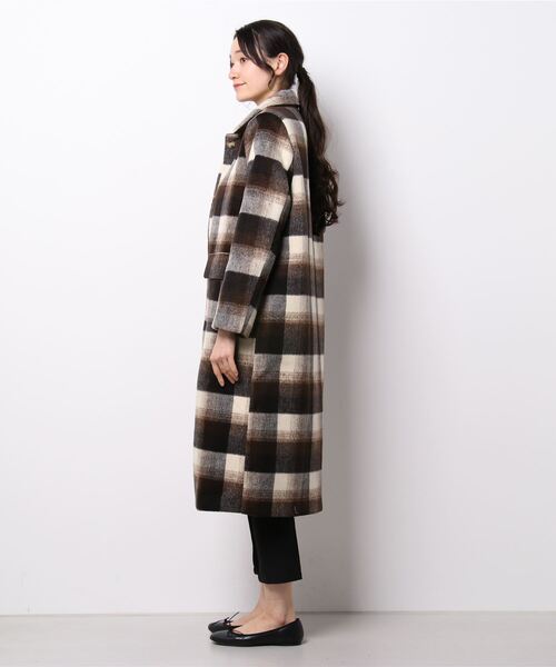 aimoha（アイモハ）の「チェック柄フェイクウールロングコート（チェスターコート・レディース・ブラック/チョコ・FREE）」の3枚目の写真
