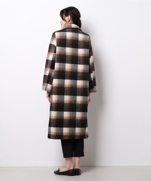 aimoha（アイモハ）の「チェック柄フェイクウールロングコート（チェスターコート・レディース・ブラック/チョコ・FREE）」の4枚目の写真
