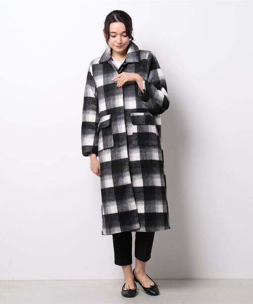aimoha（アイモハ）の「チェック柄フェイクウールロングコート（チェスターコート・レディース・ブラック/チョコ・FREE）」の6枚目の写真