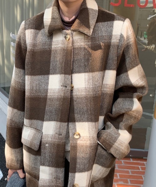 aimoha（アイモハ）の「チェック柄フェイクウールロングコート（チェスターコート・レディース・ブラック/チョコ・FREE）」の14枚目の写真