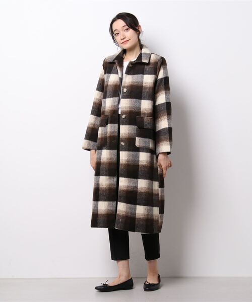 aimoha（アイモハ）の「チェック柄フェイクウールロングコート（チェスターコート・レディース・ブラック/チョコ・FREE）」の7枚目の写真