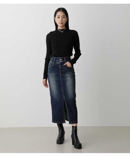 AZUL by moussy(アズールバイマウジー)の「HIGH WAIST SLIT DENIM SK /ハイウエストスリットデニムスカート(デニムスカート・レディース・ブラック/ベージュ/ダークブルー・LARGE/SMALL/MEDIUM/X-SMALL)」の8枚目の写真