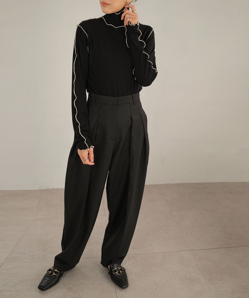ANDJ(アンドジェイ)の「配色メロウテレコハイネックトップス(Tシャツ/カットソー・レディース・ホワイト/ブラック・M)」の3枚目の写真
