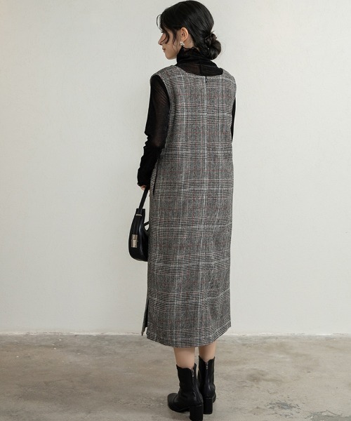 Doux Belle（ドゥーベル）の「チェック柄ジャンパースカート ロング丈（ジャンパースカート・レディース・グレー/ブルー/グレー系その他・MEDIUM/X-LARGE/LARGE）」の14枚目の写真