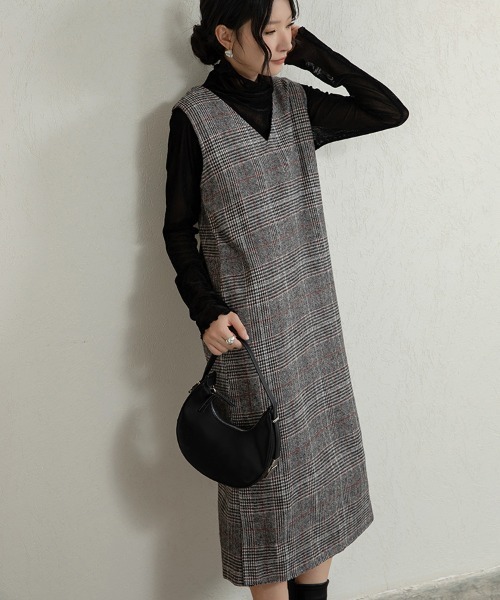 Doux Belle（ドゥーベル）の「チェック柄ジャンパースカート ロング丈（ジャンパースカート・レディース・グレー/ブルー/グレー系その他・MEDIUM/X-LARGE/LARGE）」の15枚目の写真