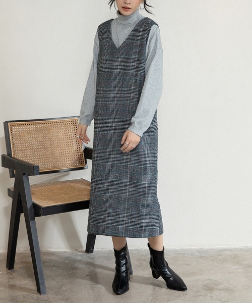 Doux Belle（ドゥーベル）の「チェック柄ジャンパースカート ロング丈（ジャンパースカート・レディース・グレー/ブルー/グレー系その他・MEDIUM/X-LARGE/LARGE）」の16枚目の写真