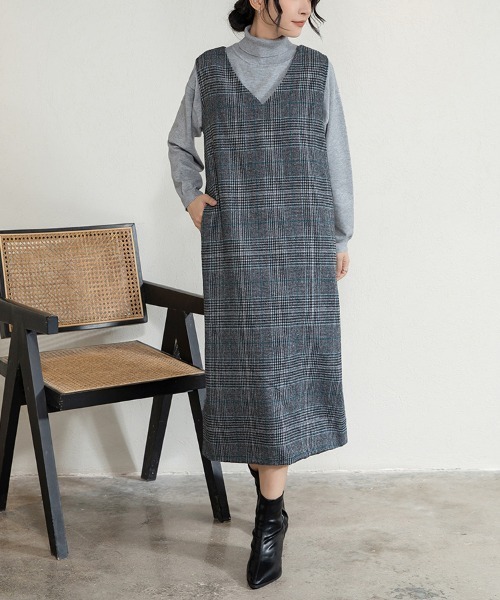 Doux Belle（ドゥーベル）の「チェック柄ジャンパースカート ロング丈