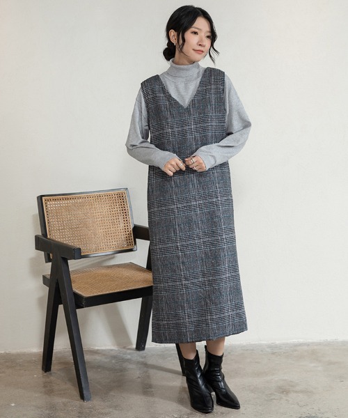 Doux Belle（ドゥーベル）の「チェック柄ジャンパースカート ロング丈（ジャンパースカート・レディース・グレー/ブルー/グレー系その他・MEDIUM/X-LARGE/LARGE）」の18枚目の写真