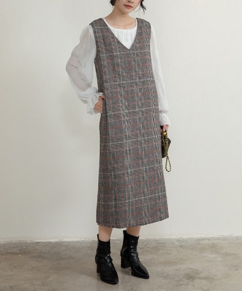 Doux Belle（ドゥーベル）の「チェック柄ジャンパースカート ロング丈（ジャンパースカート・レディース・グレー/ブルー/グレー系その他・MEDIUM/X-LARGE/LARGE）」の19枚目の写真