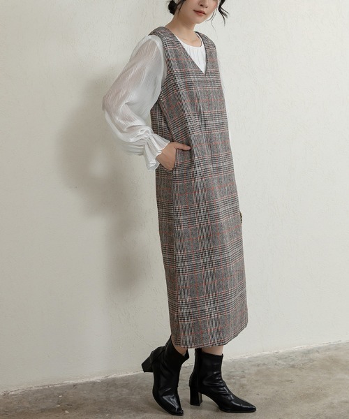 Doux Belle（ドゥーベル）の「チェック柄ジャンパースカート ロング丈（ジャンパースカート・レディース・グレー/ブルー/グレー系その他・MEDIUM/X-LARGE/LARGE）」の21枚目の写真