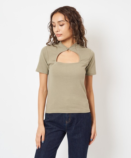 SPIRALGIRL（スパイラルガール）の「バストオープンリブトップス（Tシャツ/カットソー・レディース・ブラック/オフホワイト/グリーン・FREE）」の17枚目の写真