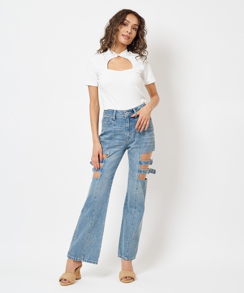 SPIRALGIRL（スパイラルガール）の「バストオープンリブトップス（Tシャツ/カットソー・レディース・ブラック/オフホワイト/グリーン・FREE）」の13枚目の写真