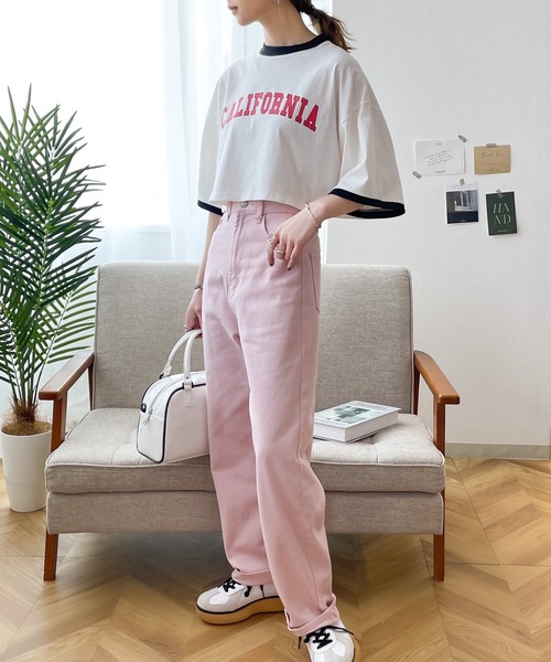 classicalelf（クラシカルエルフ）の「ロゴTeeブーム、到来！綿100％、カレッジロゴクロップド丈リンガーTシャツ（Tシャツ/カットソー・レディース・ホワイト/チャコールグレー/カーキ/クリーム・SMALL/MEDIUM/LARGE/X-LARGE）」の13枚目の写真