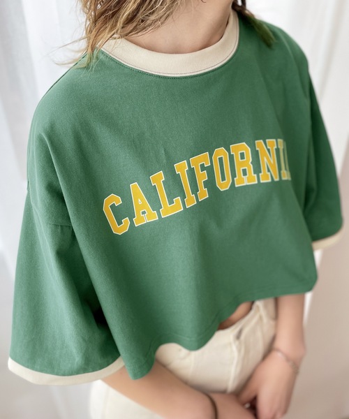 classicalelf（クラシカルエルフ）の「ロゴTeeブーム、到来！綿100％、カレッジロゴクロップド丈リンガーTシャツ（Tシャツ/カットソー・レディース・ホワイト/チャコールグレー/カーキ/クリーム・SMALL/MEDIUM/LARGE/X-LARGE）」の20枚目の写真