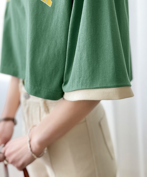 classicalelf（クラシカルエルフ）の「ロゴTeeブーム、到来！綿100％、カレッジロゴクロップド丈リンガーTシャツ（Tシャツ/カットソー・レディース・ホワイト/チャコールグレー/カーキ/クリーム・SMALL/MEDIUM/LARGE/X-LARGE）」の21枚目の写真