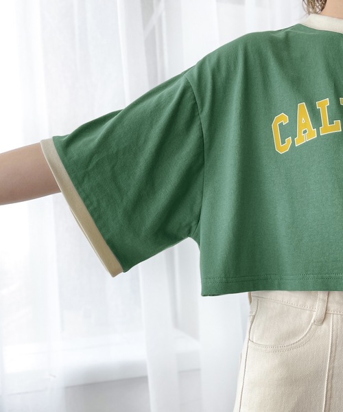 classicalelf（クラシカルエルフ）の「ロゴTeeブーム、到来！綿100％、カレッジロゴクロップド丈リンガーTシャツ（Tシャツ/カットソー・レディース・ホワイト/チャコールグレー/カーキ/クリーム・SMALL/MEDIUM/LARGE/X-LARGE）」の22枚目の写真