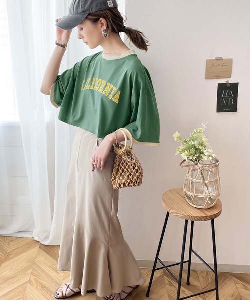 classicalelf（クラシカルエルフ）の「ロゴTeeブーム、到来！綿100％、カレッジロゴクロップド丈リンガーTシャツ（Tシャツ/カットソー・レディース・ホワイト/チャコールグレー/カーキ/クリーム・SMALL/MEDIUM/LARGE/X-LARGE）」の17枚目の写真