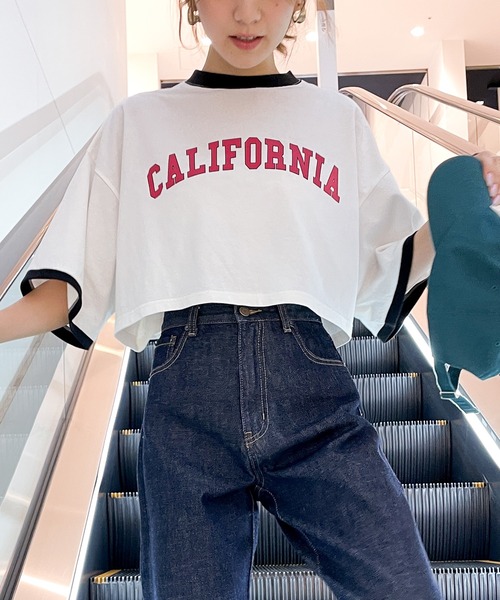 classicalelf（クラシカルエルフ）の「ロゴTeeブーム、到来！綿100％、カレッジロゴクロップド丈リンガーTシャツ（Tシャツ/カットソー・レディース・ホワイト/チャコールグレー/カーキ/クリーム・SMALL/MEDIUM/LARGE/X-LARGE）」の12枚目の写真