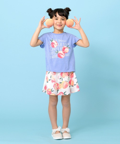 trois lapins kp（トロワラパンケーピー）の「ピーチプリント半袖Tシャツ(100-130cm)（Tシャツ/カットソー・キッズ・ブルー/ライトピンク・110cm/100cm/120cm/130cm）」の4枚目の写真