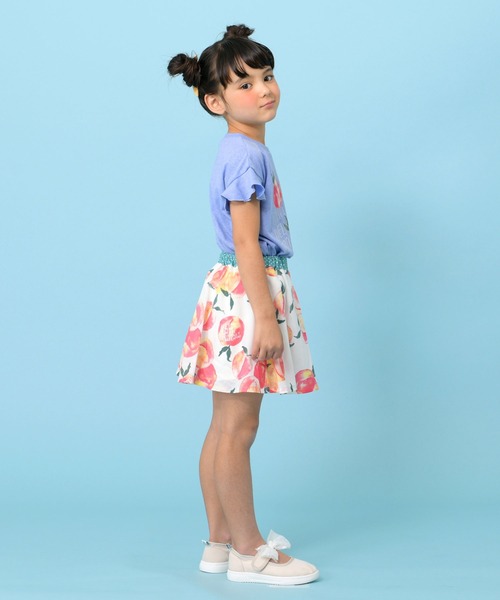 trois lapins kp（トロワラパンケーピー）の「ピーチプリント半袖Tシャツ(100-130cm)（Tシャツ/カットソー・キッズ・ブルー/ライトピンク・110cm/100cm/120cm/130cm）」の5枚目の写真