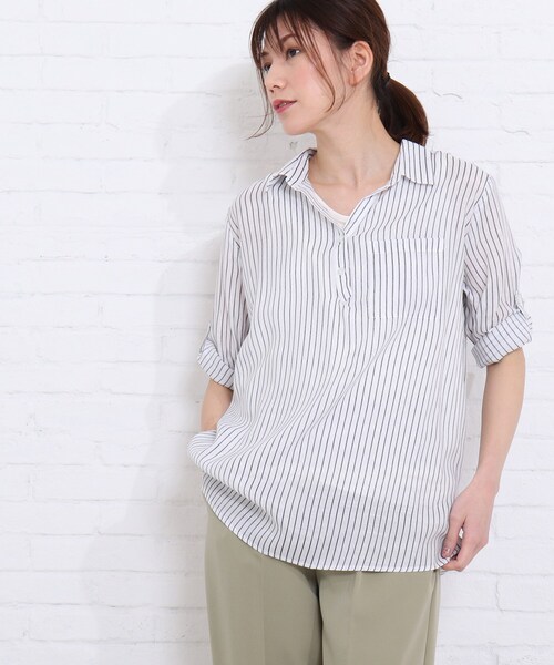 SHOO・LA・RUE（シューラルー）の「◆【2点セット】スラブスキッパー×タンクセット（シャツ/ブラウス・レディース・グレー系その他3/グリーン系3/ネイビー系2/サックスブルー系2・02/03/04）」の4枚目の写真