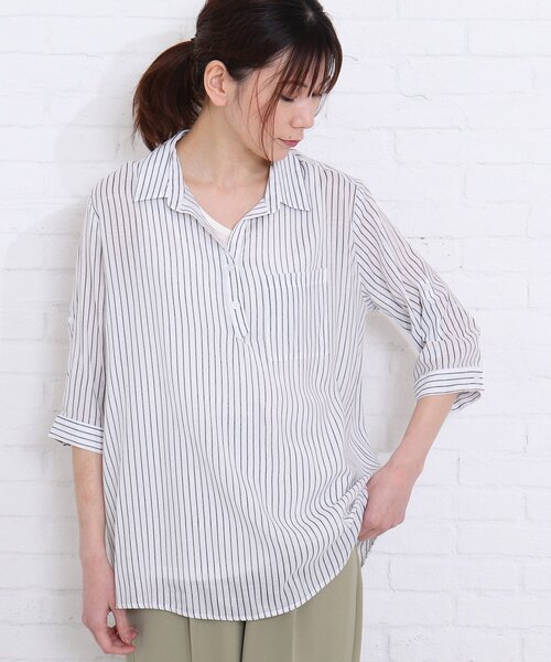 SHOO・LA・RUE（シューラルー）の「◆【2点セット】スラブスキッパー×タンクセット（シャツ/ブラウス・レディース・グレー系その他3/グリーン系3/ネイビー系2/サックスブルー系2・02/03/04）」の6枚目の写真