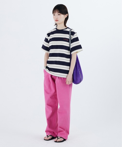 87mm(87mm)の「【87MM / Mmlg】EM STRIPE HF-T /パルチムエムエム Mmlg EM ストライプ ワンポイントロゴ Tシャツ(Tシャツ/カットソー・レディース・オレンジ/ネイビー・SMALL/MEDIUM/LARGE)」の7枚目の写真
