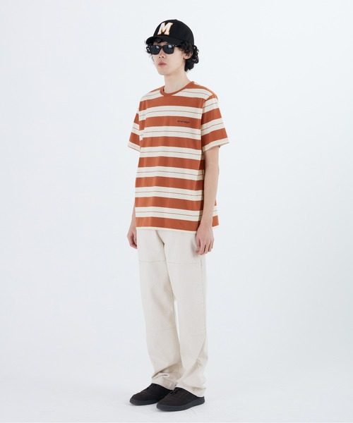 87mm(87mm)の「【87MM / Mmlg】EM STRIPE HF-T /パルチムエムエム Mmlg EM ストライプ ワンポイントロゴ Tシャツ(Tシャツ/カットソー・レディース・オレンジ/ネイビー・SMALL/MEDIUM/LARGE)」の12枚目の写真