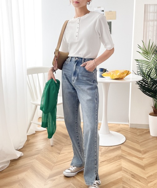 classicalelf(クラシカルエルフ)の「ベーシックがLOVE。2wayヘンリーネックリブトップス(Tシャツ/カットソー・レディース・ホワイト/ブラック/レッド/ブラック×ホワイト・SMALL/MEDIUM/LARGE/X-LARGE)」の11枚目の写真