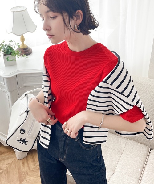 classicalelf(クラシカルエルフ)の「ベーシックがLOVE。2wayヘンリーネックリブトップス(Tシャツ/カットソー・レディース・ホワイト/ブラック/レッド/ブラック×ホワイト・SMALL/MEDIUM/LARGE/X-LARGE)」の15枚目の写真