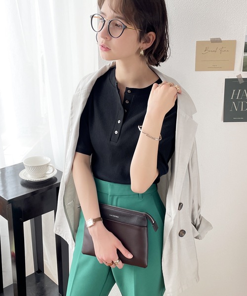 classicalelf(クラシカルエルフ)の「ベーシックがLOVE。2wayヘンリーネックリブトップス(Tシャツ/カットソー・レディース・ホワイト/ブラック/レッド/ブラック×ホワイト・SMALL/MEDIUM/LARGE/X-LARGE)」の14枚目の写真