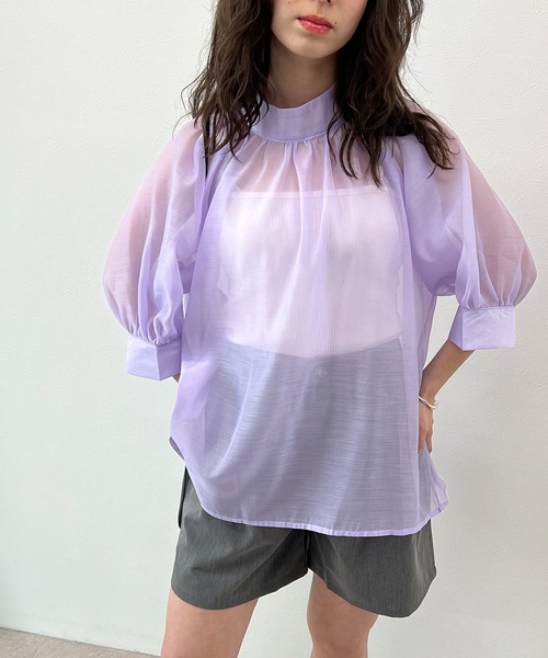 toucher du brise（トゥシェドブリーズ）の「シアー スモックブラウス（シャツ/ブラウス・レディース・ブラック/オフホワイト/ライトグリーン/ラベンダー・M）」の4枚目の写真