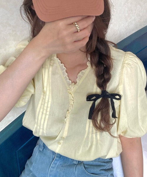 LAUIR（ラウアー）の「フリルレースピンタックブラウス（シャツ/ブラウス・レディース・ホワイト/ブラック/イエロー/ライトベージュ・MEDIUM/LARGE/X-LARGE）」の5枚目の写真