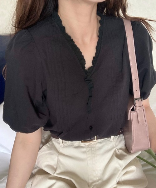 LAUIR（ラウアー）の「フリルレースピンタックブラウス（シャツ/ブラウス・レディース・ホワイト/ブラック/イエロー/ライトベージュ・MEDIUM/LARGE/X-LARGE）」の9枚目の写真