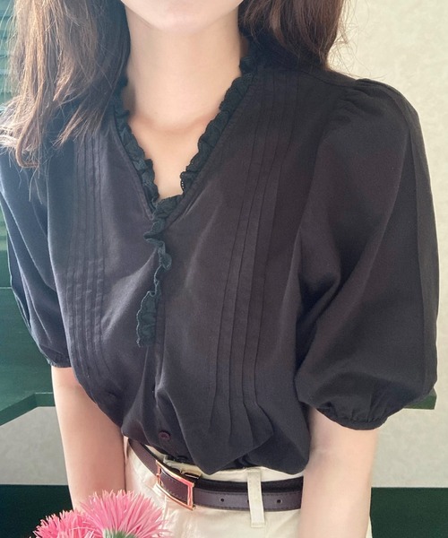 LAUIR（ラウアー）の「フリルレースピンタックブラウス（シャツ/ブラウス・レディース・ホワイト/ブラック/イエロー/ライトベージュ・MEDIUM/LARGE/X-LARGE）」の11枚目の写真