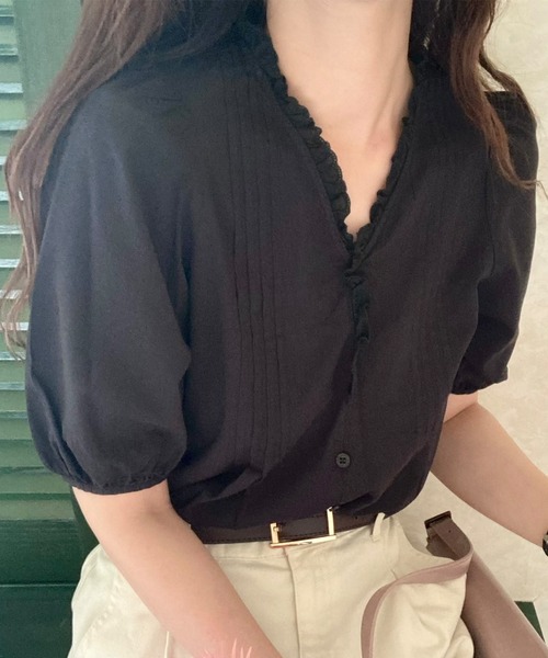 LAUIR（ラウアー）の「フリルレースピンタックブラウス（シャツ/ブラウス・レディース・ホワイト/ブラック/イエロー/ライトベージュ・MEDIUM/LARGE/X-LARGE）」の12枚目の写真