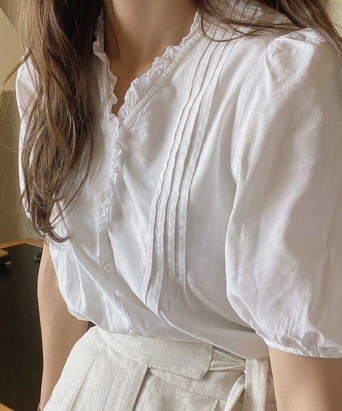 LAUIR（ラウアー）の「フリルレースピンタックブラウス（シャツ/ブラウス・レディース・ホワイト/ブラック/イエロー/ライトベージュ・MEDIUM/LARGE/X-LARGE）」の19枚目の写真