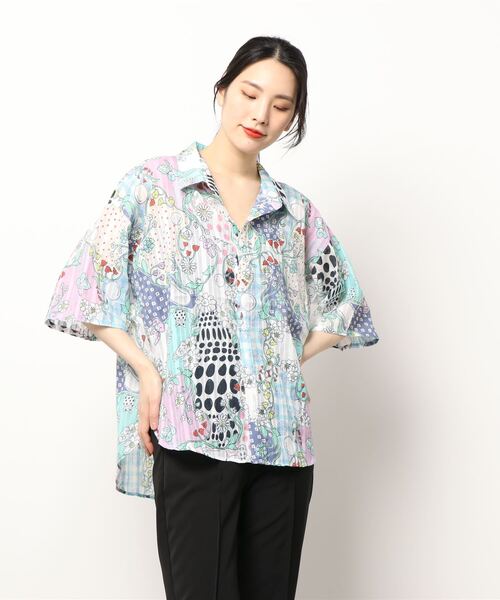 ScoLar(スカラー)の「122664:パッチワーク柄透かしストライプシャツ(シャツ/ブラウス・レディース・アイボリー/オフホワイト・M)」の13枚目の写真
