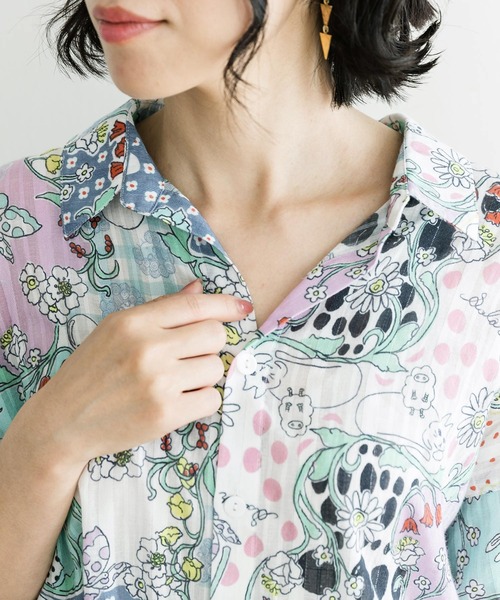 ScoLar(スカラー)の「122664:パッチワーク柄透かしストライプシャツ(シャツ/ブラウス・レディース・アイボリー/オフホワイト・M)」の8枚目の写真