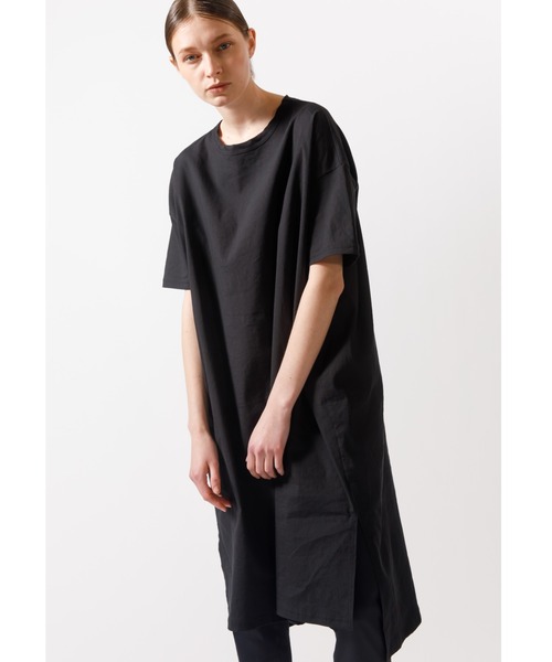 未使用　ミズイロインド　ウエストギャザー　ハーフスリーブワンピース　黒　FREE mizuiroind ミズイロインド ハーフスリーブ コクーン ロング