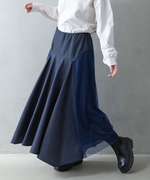 MARECHAL TERRE（マルシャルテル）の「コンビネーションレイヤードスカート（スカート・レディース・ブラック/ブラウン/カーキ/インディゴブルー・SMALL/MEDIUM）」の4枚目の写真