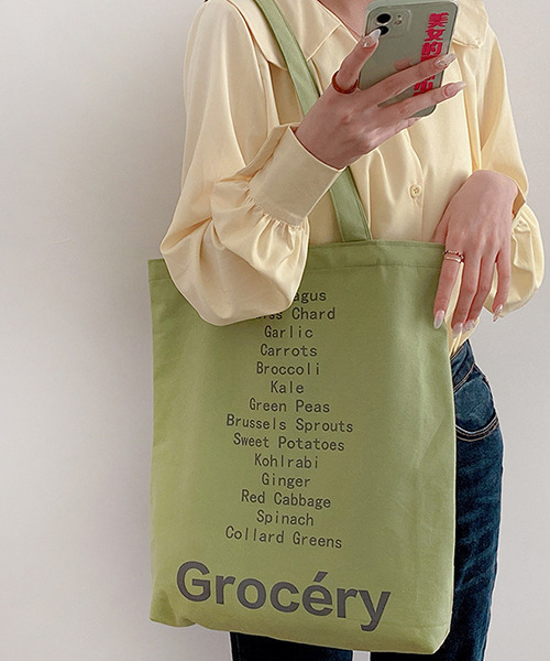 c.u.l(シーユーエル)の「groceryロゴ トートバッグ cula402(トートバッグ・レディース・グリーン/イエロー/ピンク・FREE)」の2枚目の写真