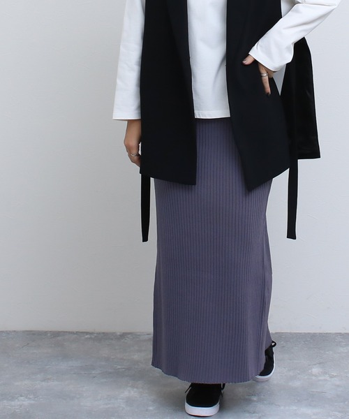 Social GIRL（ソーシャルガール）の「バックスリット リブニット タイトロングスカート（スカート・レディース・パープル/オレンジ/グリーン/ブラック/アイボリー/ホワイト/チェリーレッド/クリーム/ライトグリーン・M）」の7枚目の写真