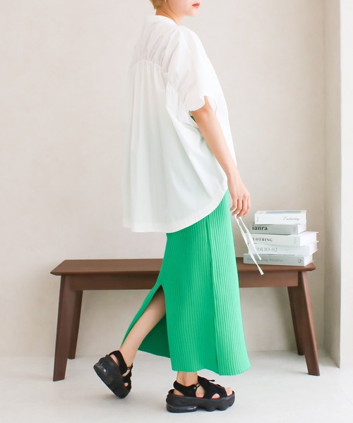 Social GIRL（ソーシャルガール）の「バックスリット リブニット タイトロングスカート（スカート・レディース・パープル/オレンジ/グリーン/ブラック/アイボリー/ホワイト/チェリーレッド/クリーム/ライトグリーン・M）」の14枚目の写真