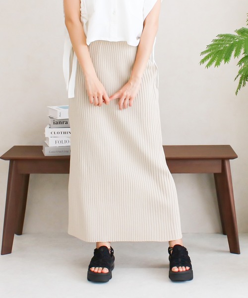 Social GIRL（ソーシャルガール）の「バックスリット リブニット タイトロングスカート（スカート・レディース・パープル/オレンジ/グリーン/ブラック/アイボリー/ホワイト/チェリーレッド/クリーム/ライトグリーン・M）」の22枚目の写真