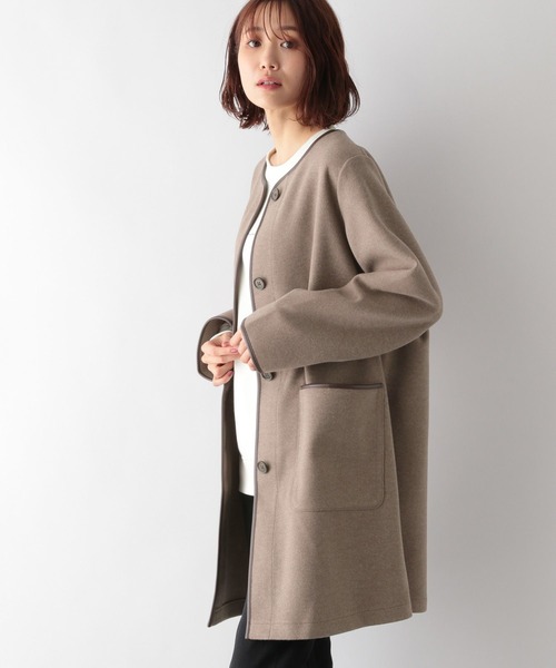 コート グレージュ N8エンネオット GLOBAL WORK（グローバルワーク）の「軽やかストレッチパイピング