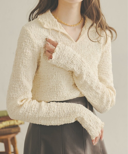 Ambre Neige（アンブルネージュ）の「２WAYポコポコトップス／【WEB/EC限定商品】（Tシャツ/カットソー・レディース・ダークブラウン/ベージュ/アイボリー/マスタード・FREE）」の5枚目の写真