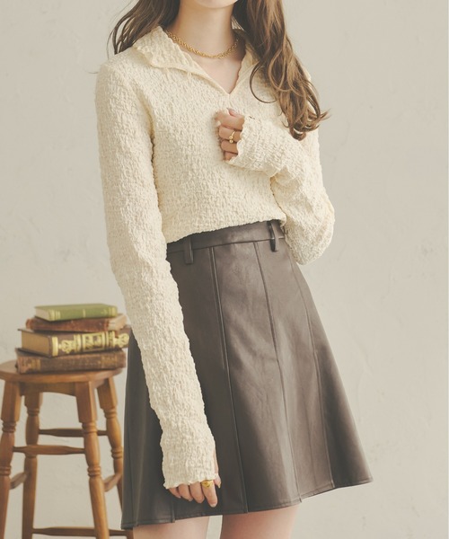 Ambre Neige（アンブルネージュ）の「２WAYポコポコトップス／【WEB/EC限定商品】（Tシャツ/カットソー・レディース・ダークブラウン/ベージュ/アイボリー/マスタード・FREE）」の6枚目の写真