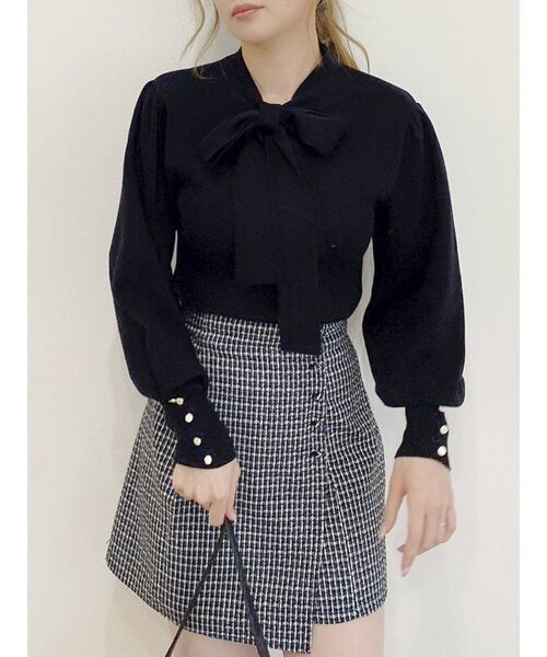 dazzlin（ダズリン）の「ボウタイボリュームニットトップス（ニット/セーター・レディース・ブラック/ベージュ/グレー/オフホワイト・FREE）」の13枚目の写真